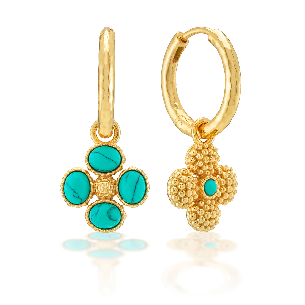 Berry Clover Hoop Earrings with Double Sided Charm in Turquoise