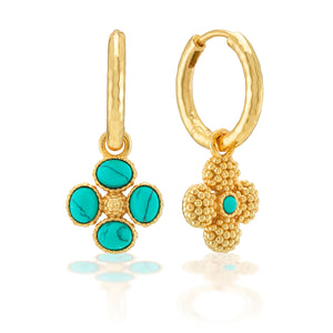 Berry Clover Hoop Earrings with Double Sided Charm in Turquoise