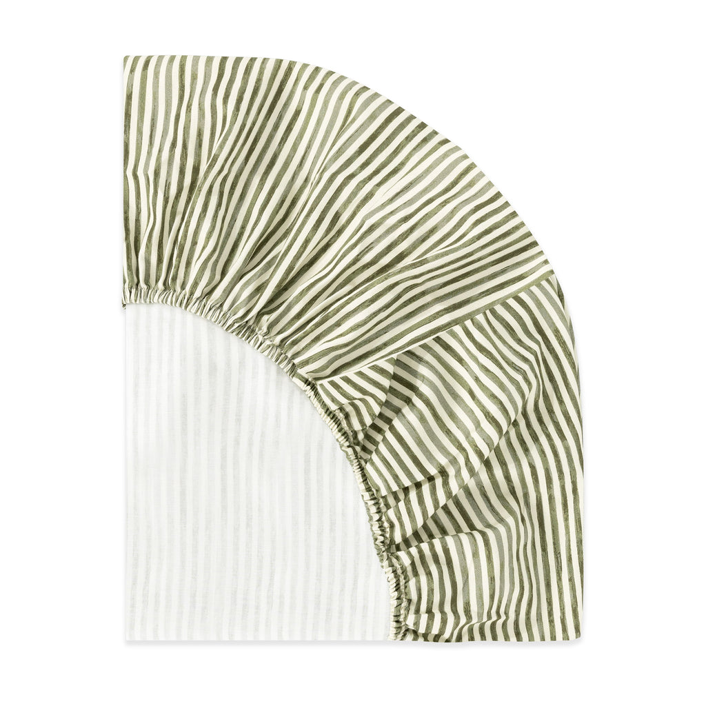 Mini Crib Sheet in GOTS Certified Organic Brushed Cotton by Nate Berkus in Juniper Stripe