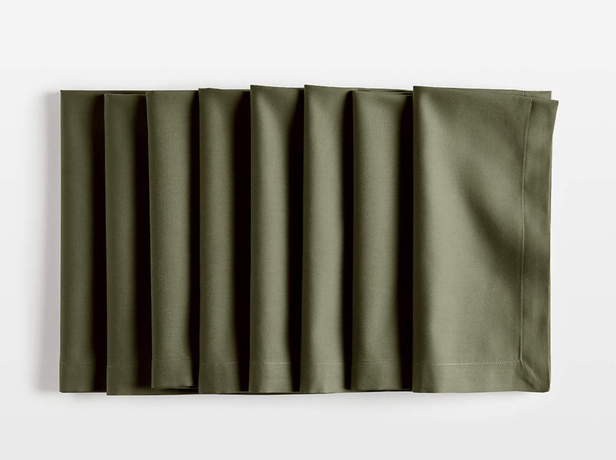 Aspen Burnt Green Organic Cotton Napkins, Set of 8