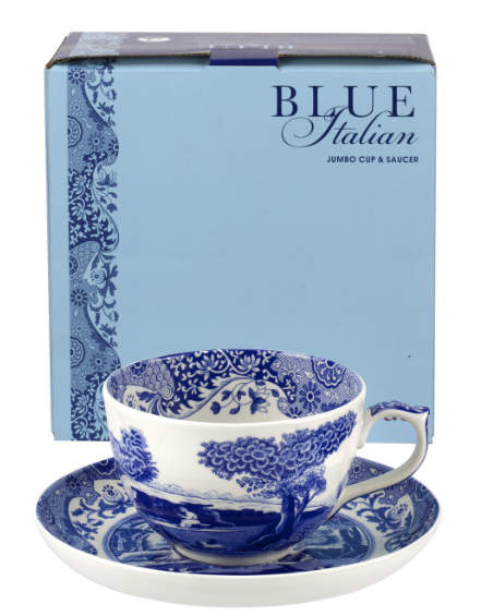 Blue Italian Jumbo Cup & Saucer Boxed Set