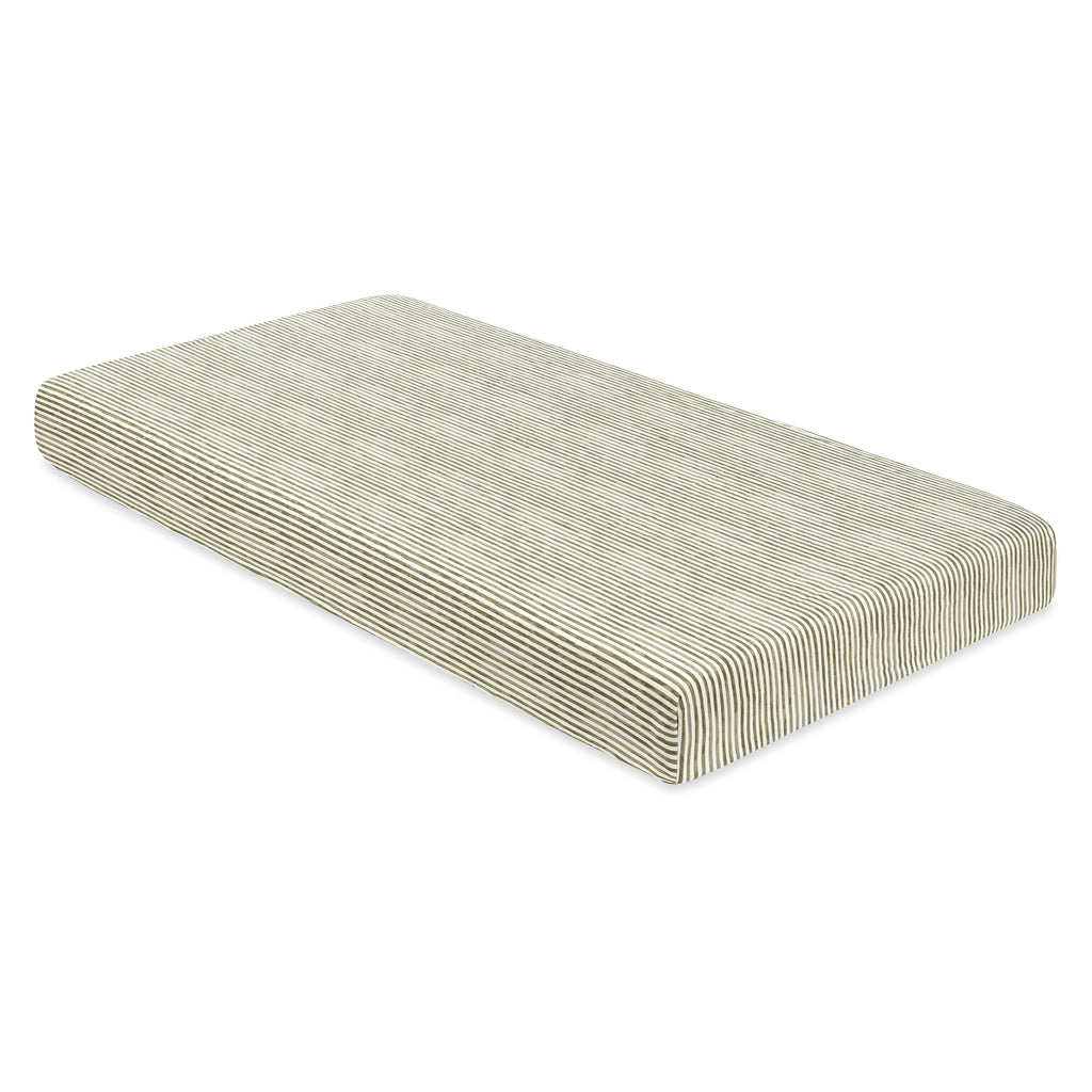 Crib Sheet in GOTS Certified Organic Brushed Cotton by Nate Berkus in Juniper Stripe