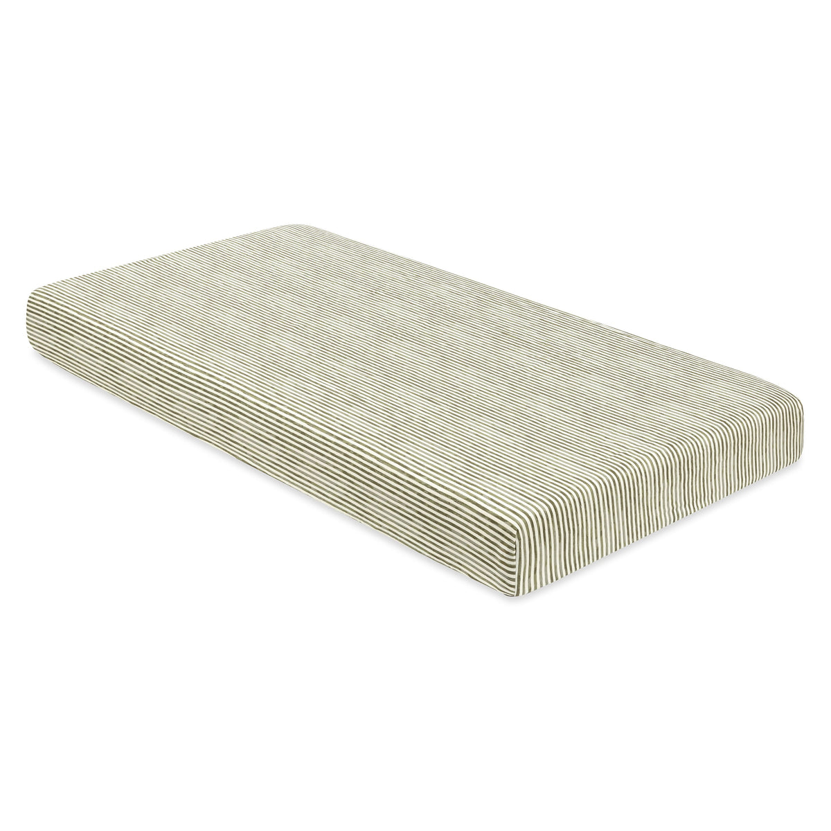 Crib Sheet in GOTS Certified Organic Brushed Cotton by Nate Berkus in Juniper Stripe