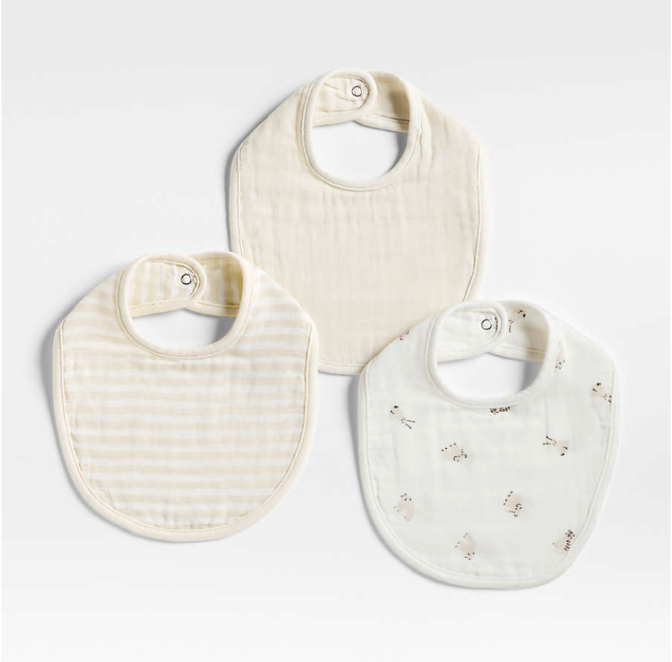Baby's First Natural Mini Animal Organic Cotton Gauze Baby Bib, Set of 3