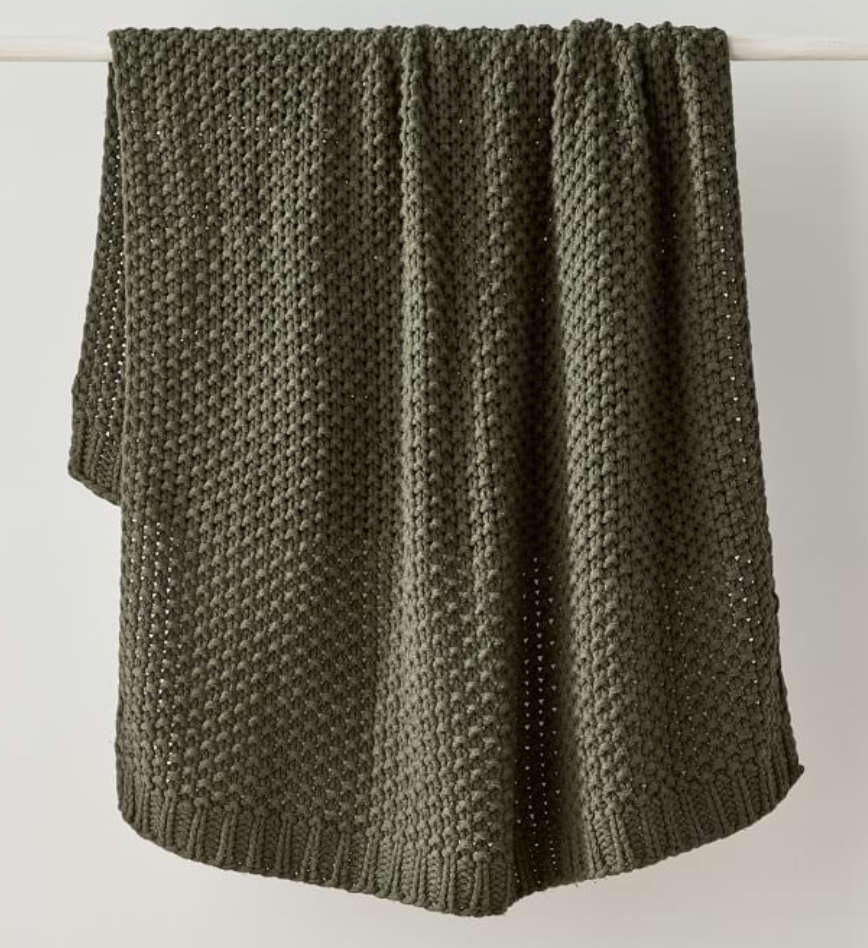 Chunky Cotton Knit Throw (Olive)