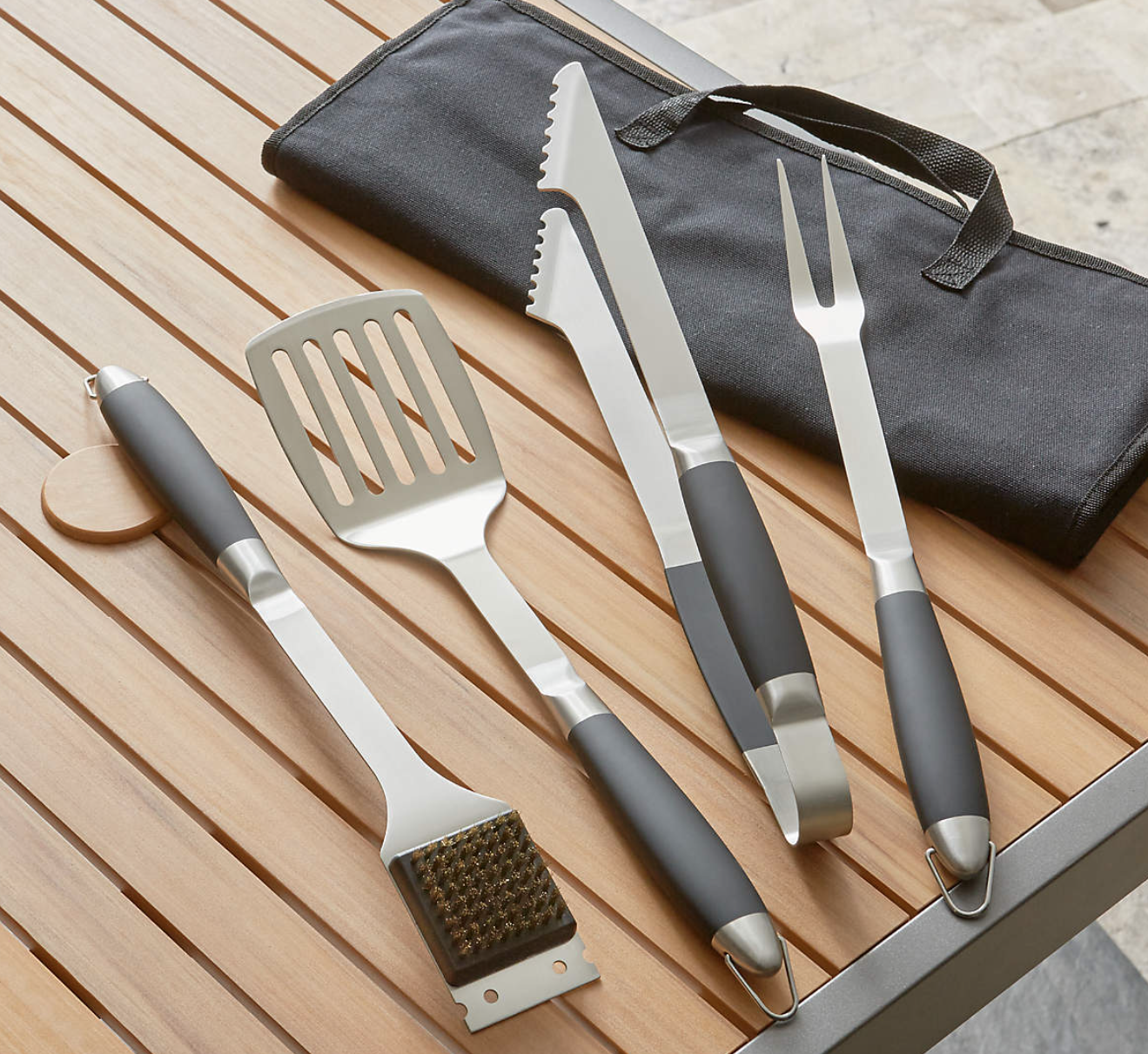 Black-Handled 4-Piece Barbecue Tool Set