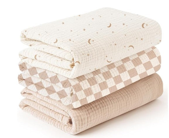 3 Pack Muslin Swaddle Blankets
