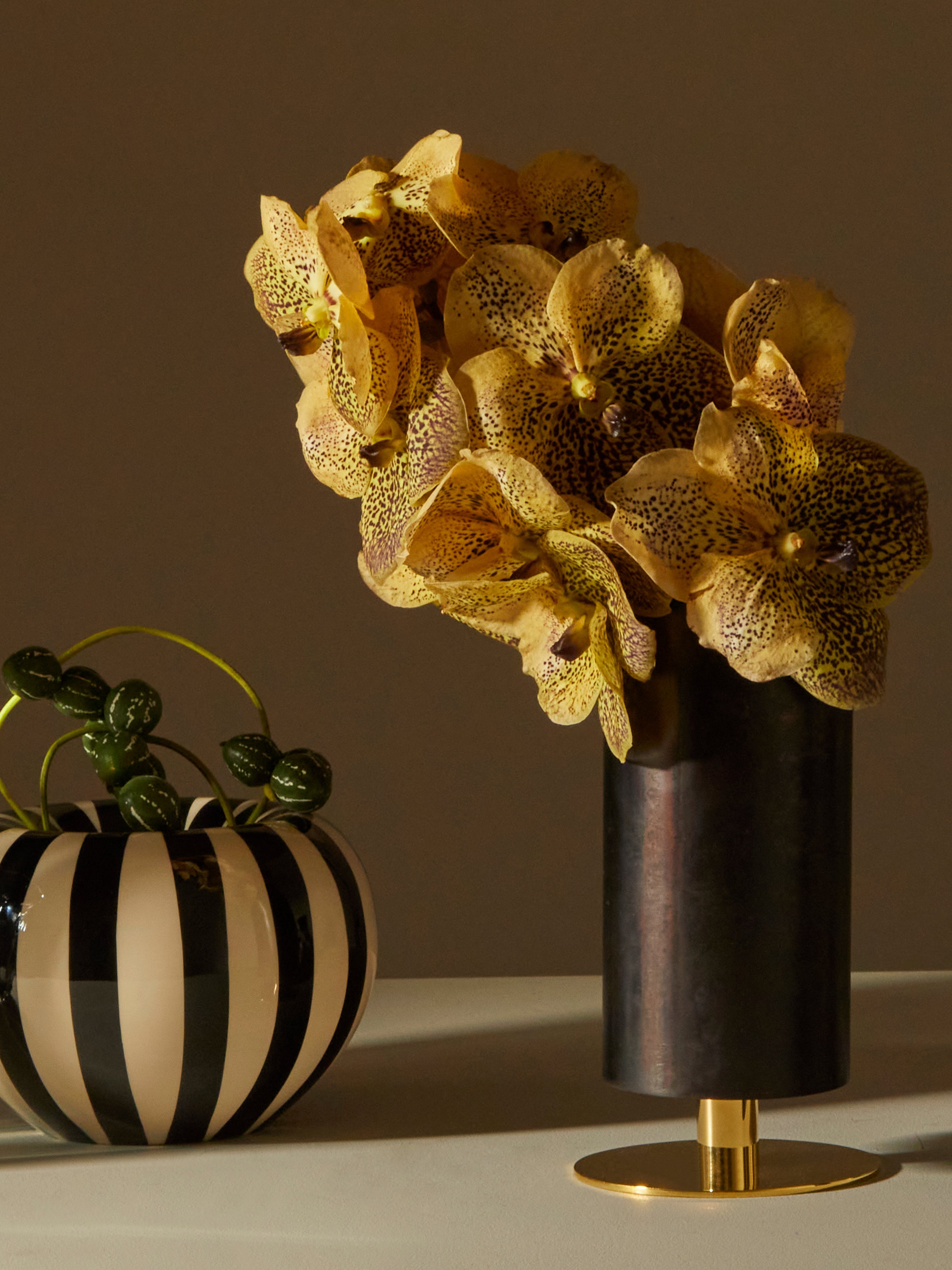 Brass and Cast Iron Vase on Pedestal