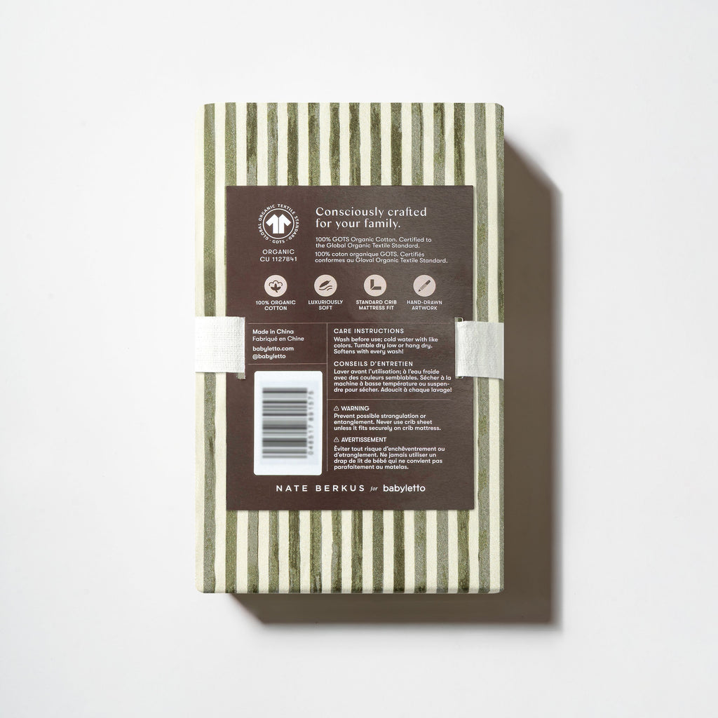 Crib Sheet in GOTS Certified Organic Brushed Cotton by Nate Berkus in Juniper Stripe