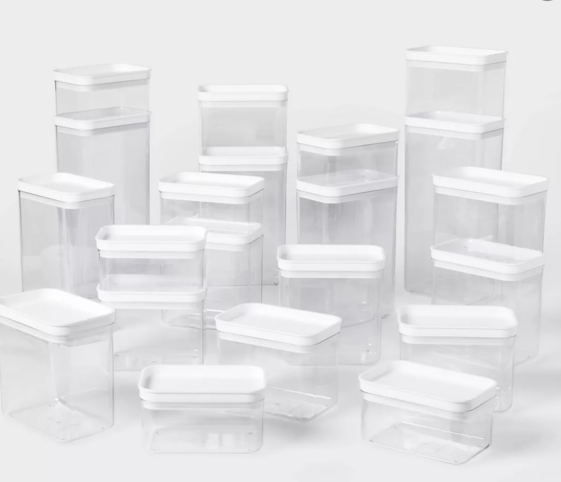 42pc (Set of 21) Food Storage Canister Set Clear - Brightroom™: Stackable Plastic Containers, Polyethylene & Polypropylene, 1-Year Warranty