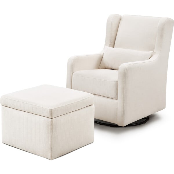 Adrian Swivel Glider with Storage Ottoman, Cream Linen