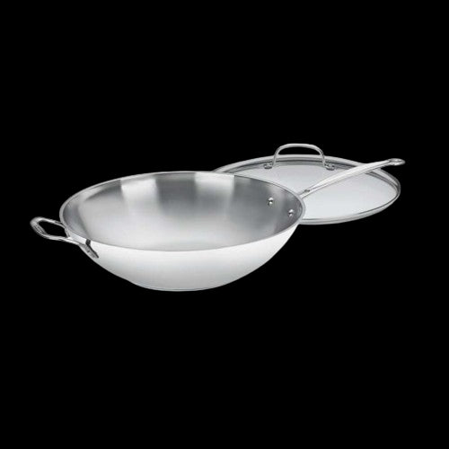 Chef's Classic® Stainless 14" Stir-Fry Pan with Helper Handle & Glass Cover in Stainless Steel