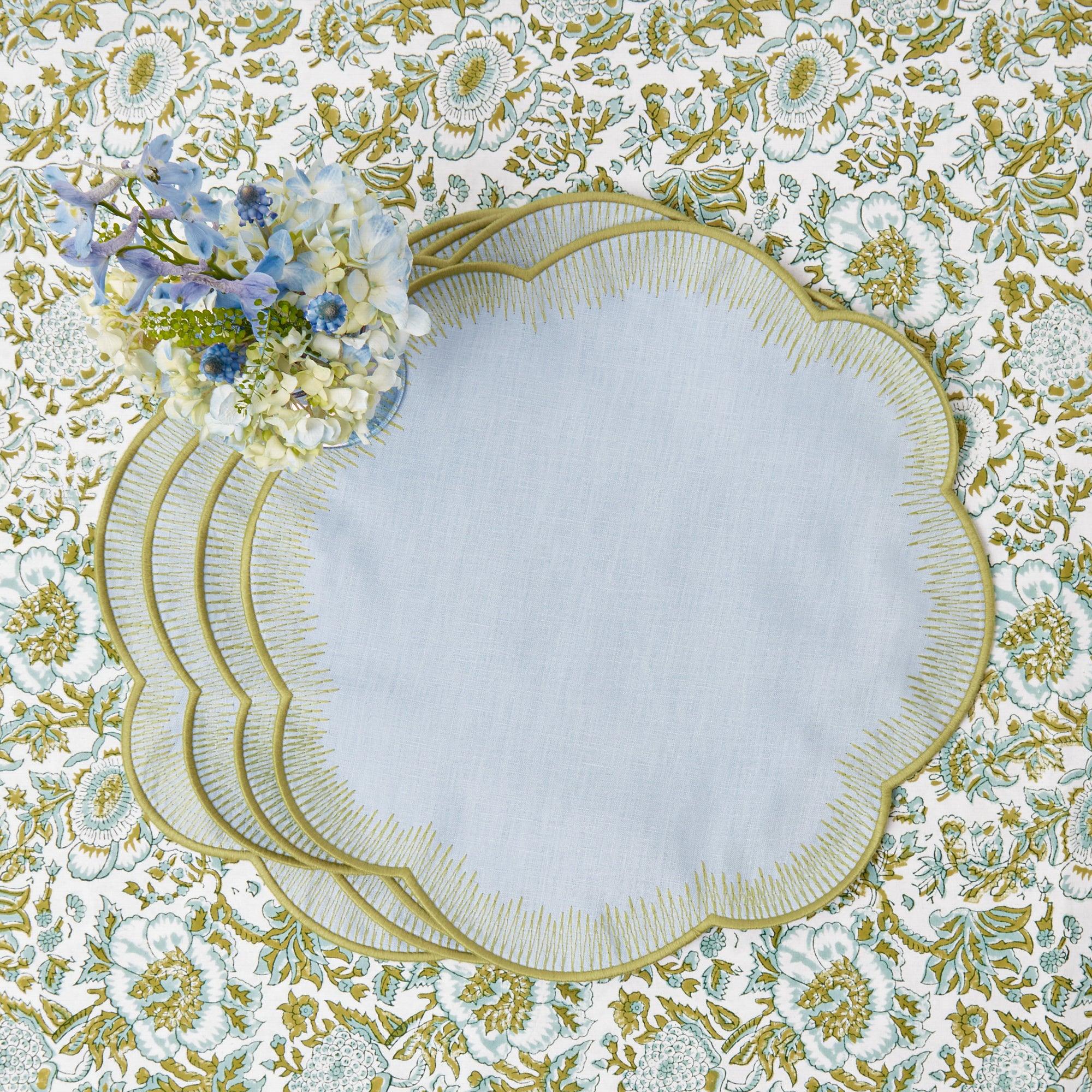 Alathea Blue & Green Linen Placemats (Set of 4)