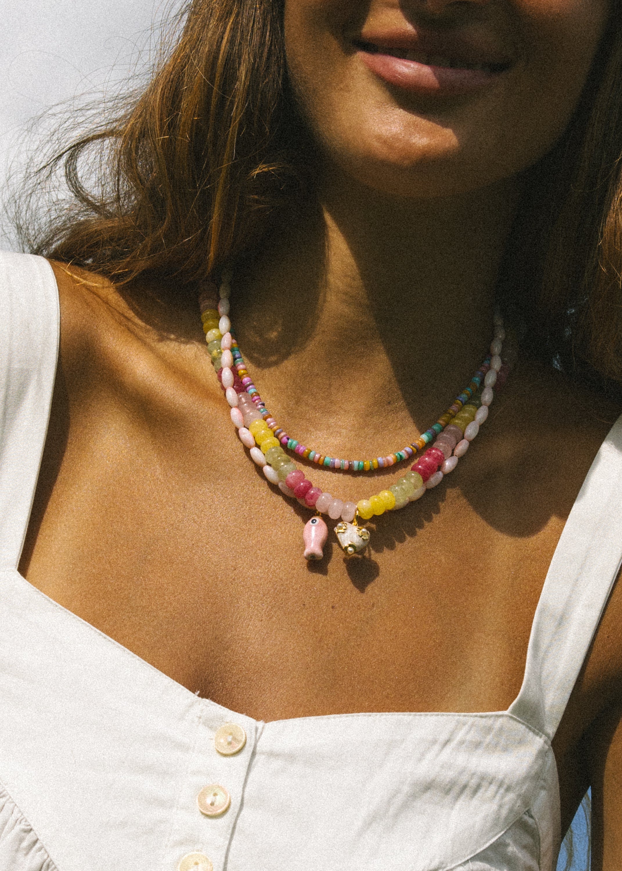 Pastel Beaded Heart Necklace