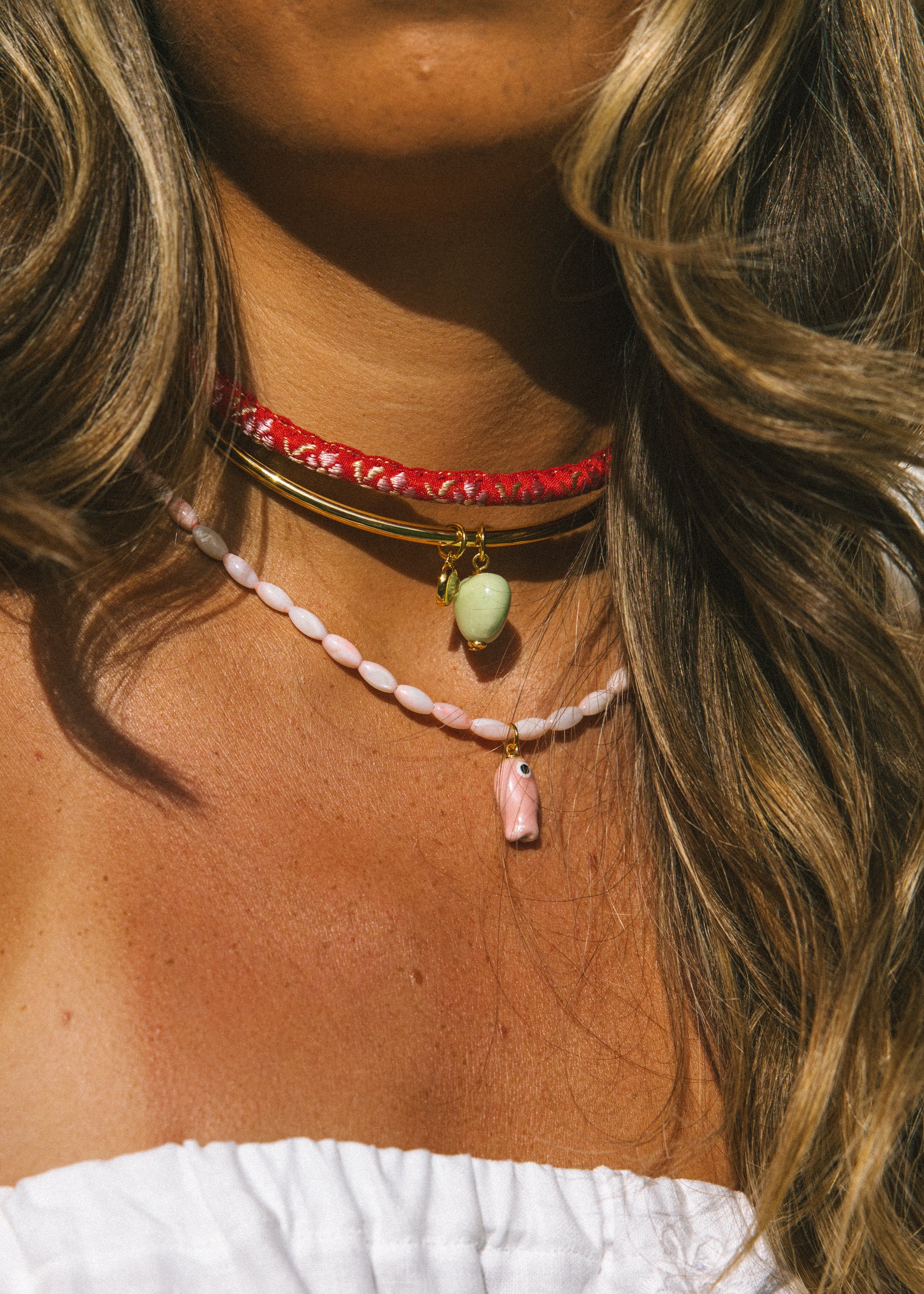 Red Fabric Stacked Collar