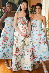 Madeline Sky Floral Silk Faille Full Midi Dress