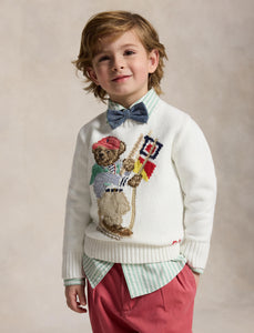 Long-Sleeve Combed Cotton Sail Polo Bear Sweater