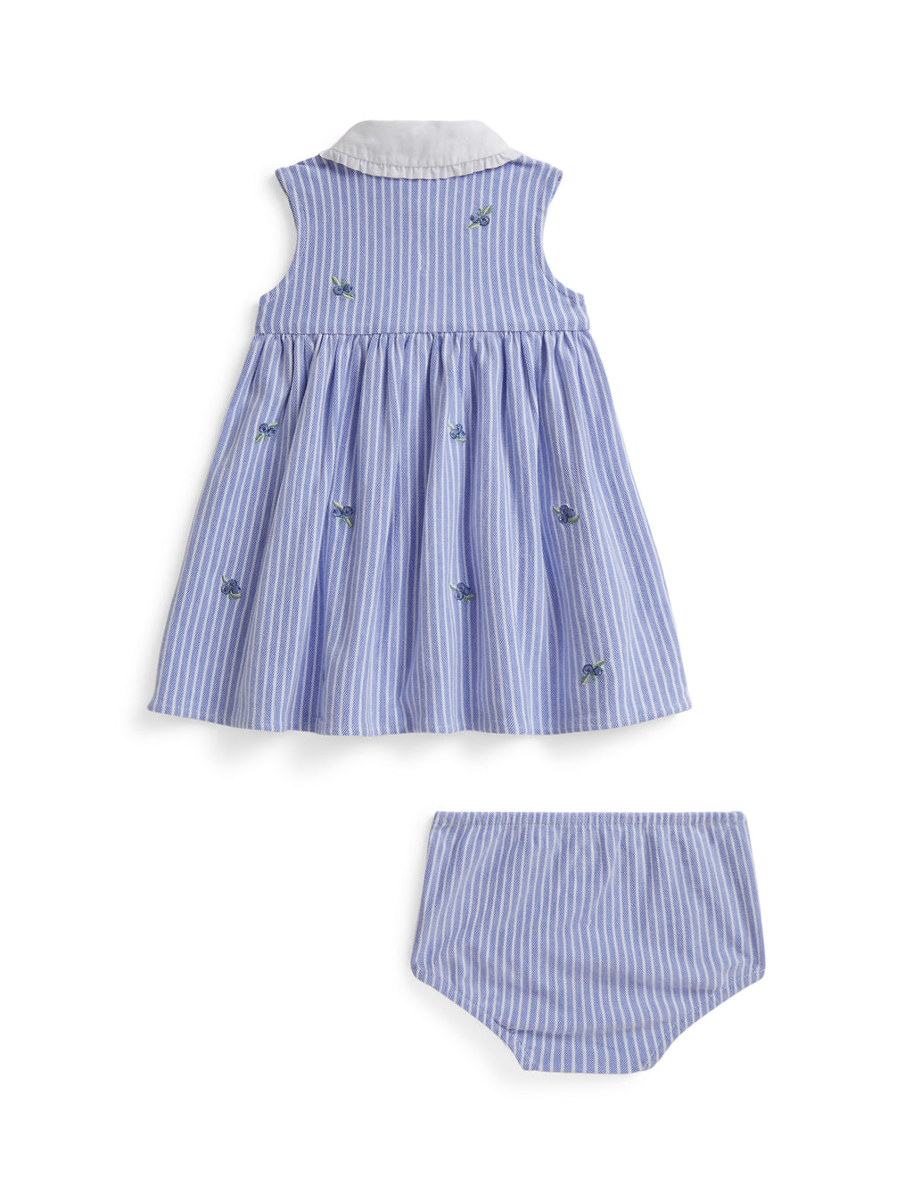 Sleeveless Oxford Mesh Striped Schiffli Ruffle Dress