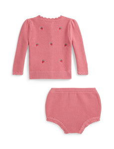 Long-Sleeve Cotton Schiffli Scallop Button-Up Shirt and Shorts Set