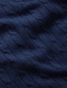 Cable Cashmere Throw Blanket in Navy
