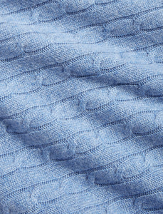 Cable Cashmere Throw Blanket in Heathered Blue