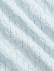Classic Combed Cotton Cable Knit Baby Blanket in Pearl Blue