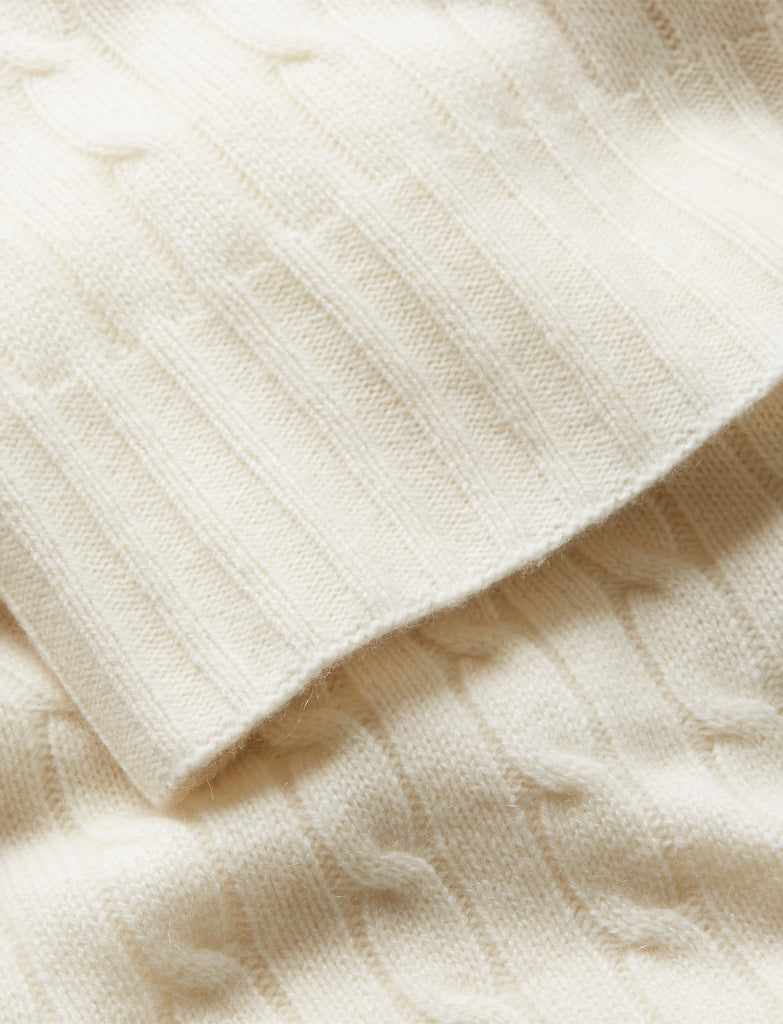 Cable Cashmere Throw Blanket in Cream