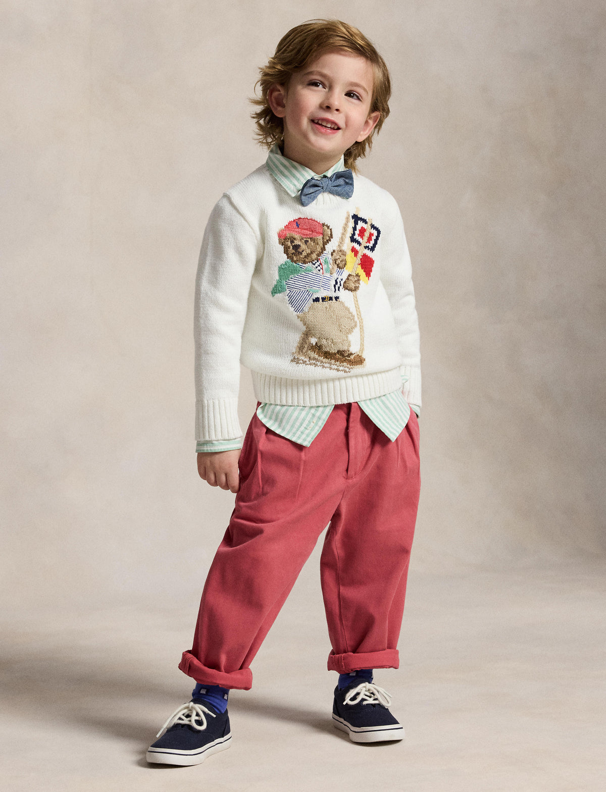 Long-Sleeve Combed Cotton Sail Polo Bear Sweater