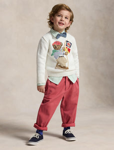 Long-Sleeve Combed Cotton Sail Polo Bear Sweater