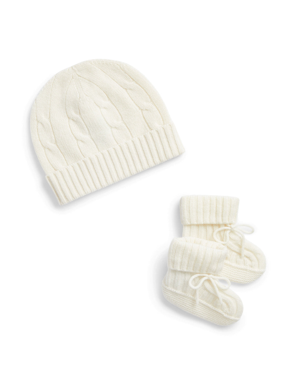 Cashmere Cable Knit Baby Hat and Bootie Set