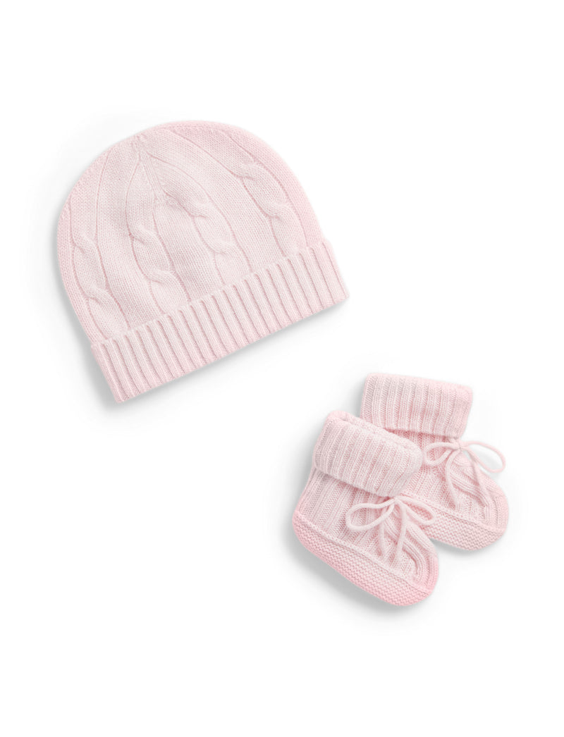 Cashmere Cable Knit Baby Hat and Bootie Set