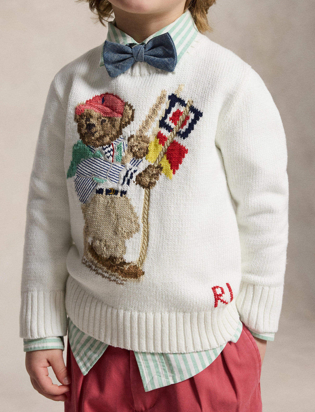 Long-Sleeve Combed Cotton Sail Polo Bear Sweater