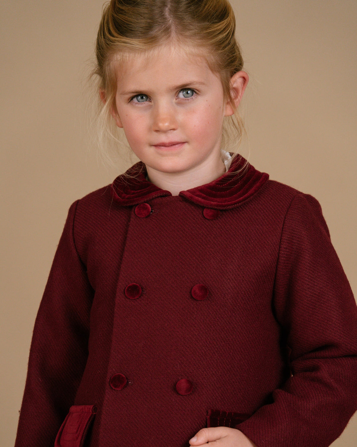Girls' burgundy tweed coat