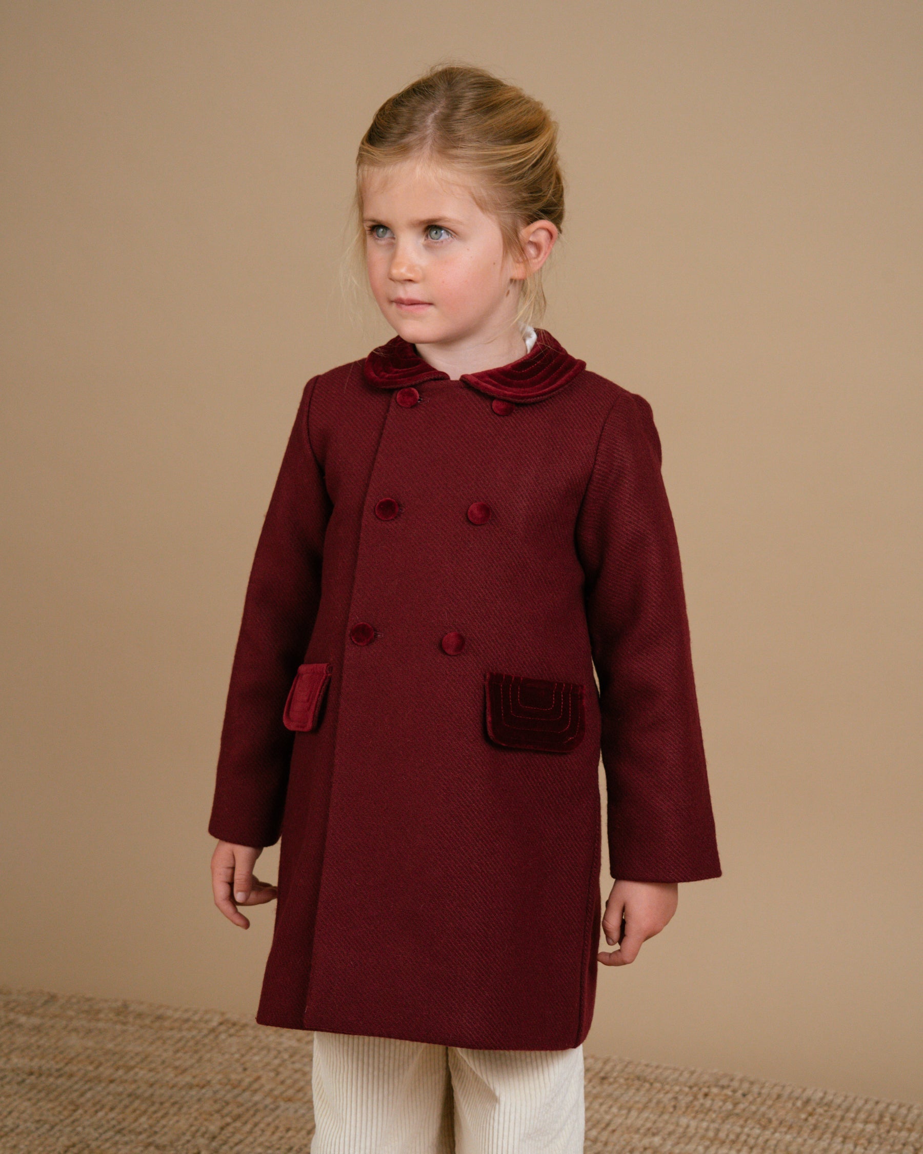 Girls' burgundy tweed coat