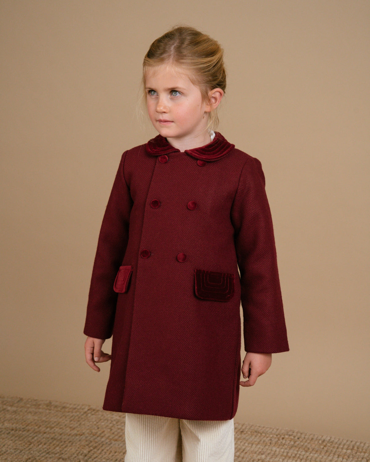 Girls' burgundy tweed coat
