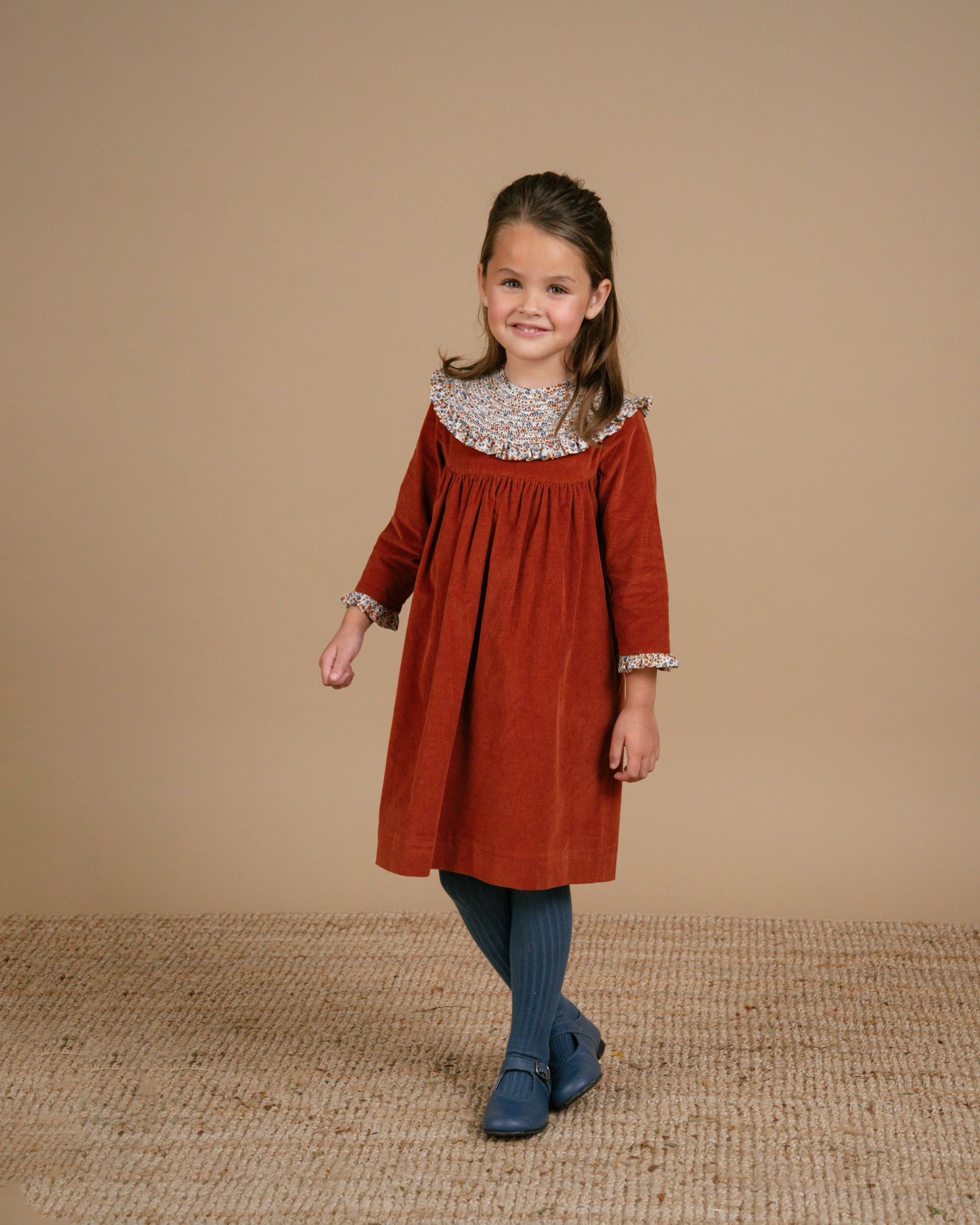 Colombe Dress in Orange Babycord