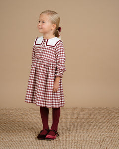 Nellie Dress in Emerised Burgundy Check