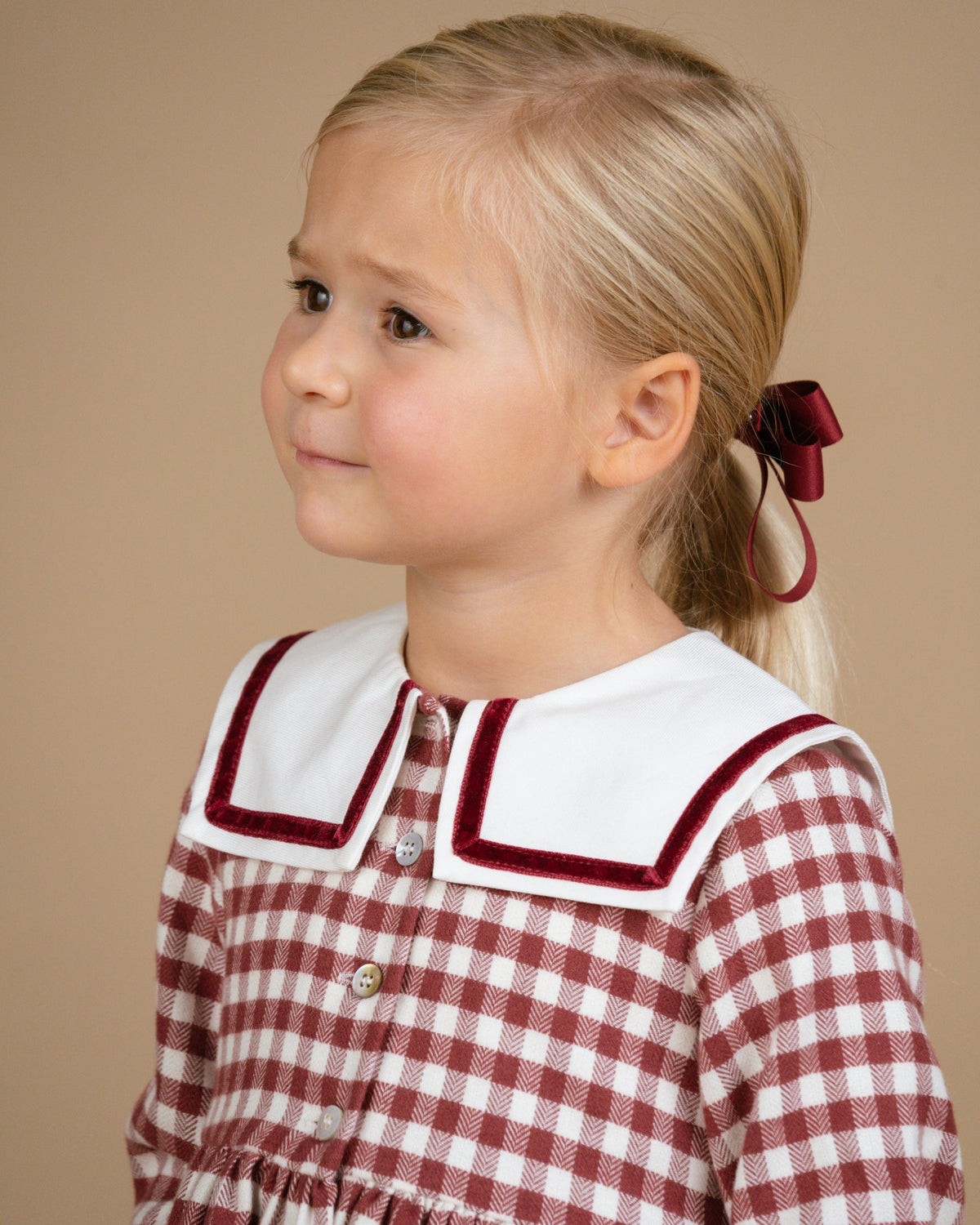 Nellie Dress in Emerised Burgundy Check