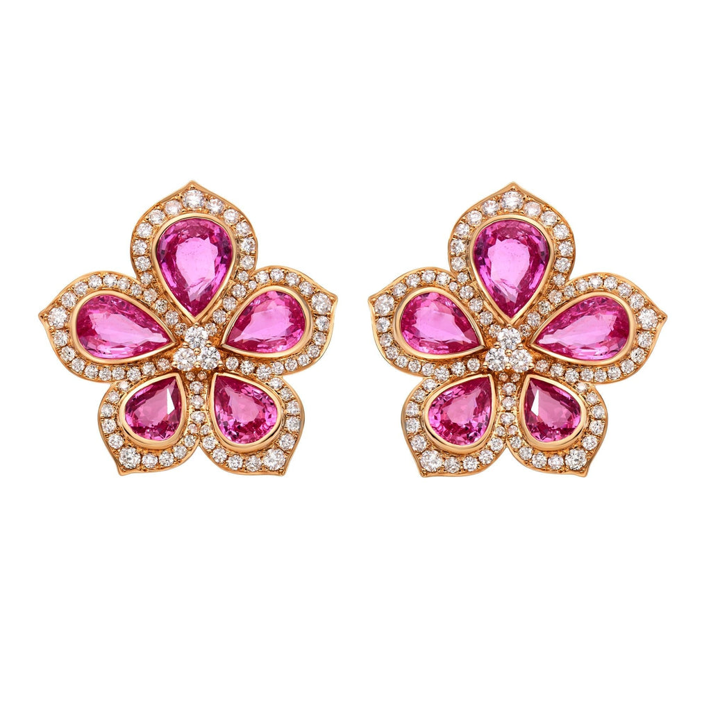 Amore Pink Sapphire Flower Earrings - Jewelry - RUCHI New York
