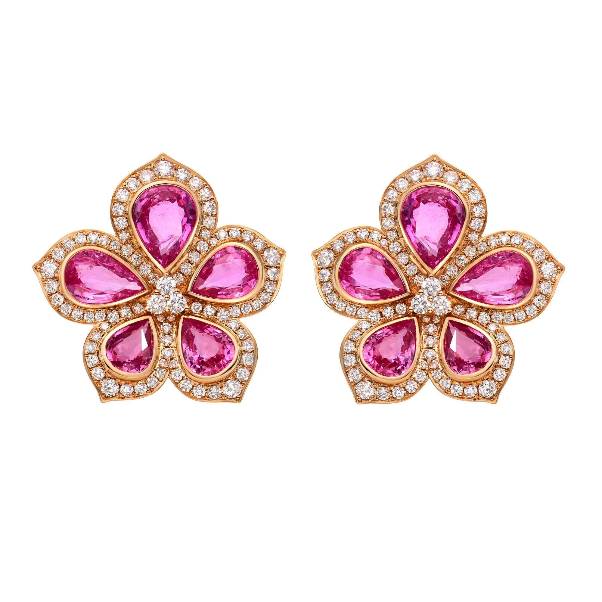 Amore Pink Sapphire Flower Earrings - Jewelry - RUCHI New York