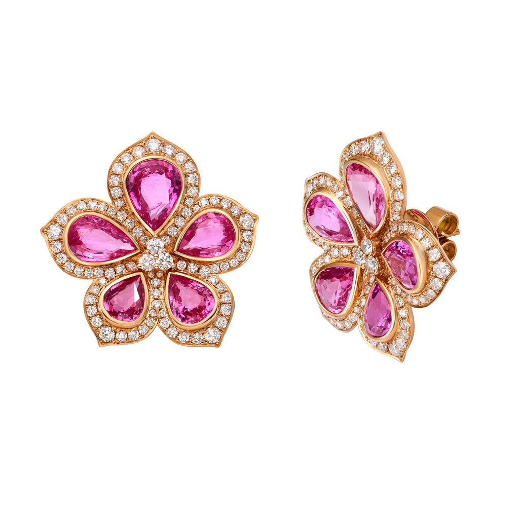 Amore Pink Sapphire Flower Earrings - Jewelry - RUCHI New York