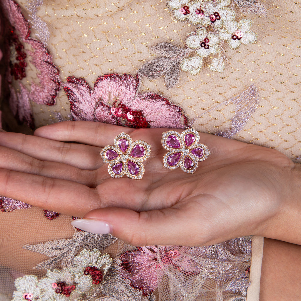 Amore Pink Sapphire Flower Earrings - Jewelry - RUCHI New York