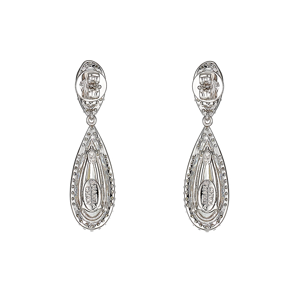 Front view of Mini Diamond Papillon teardrop dangle earrings showcasing pave diamond accents on white background