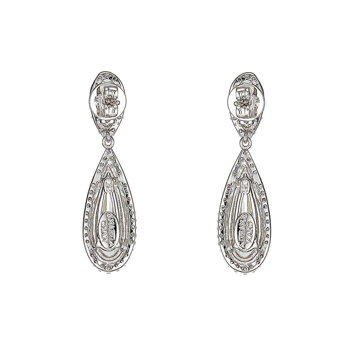 Front view of Mini Diamond Papillon teardrop dangle earrings showcasing pave diamond accents on white background