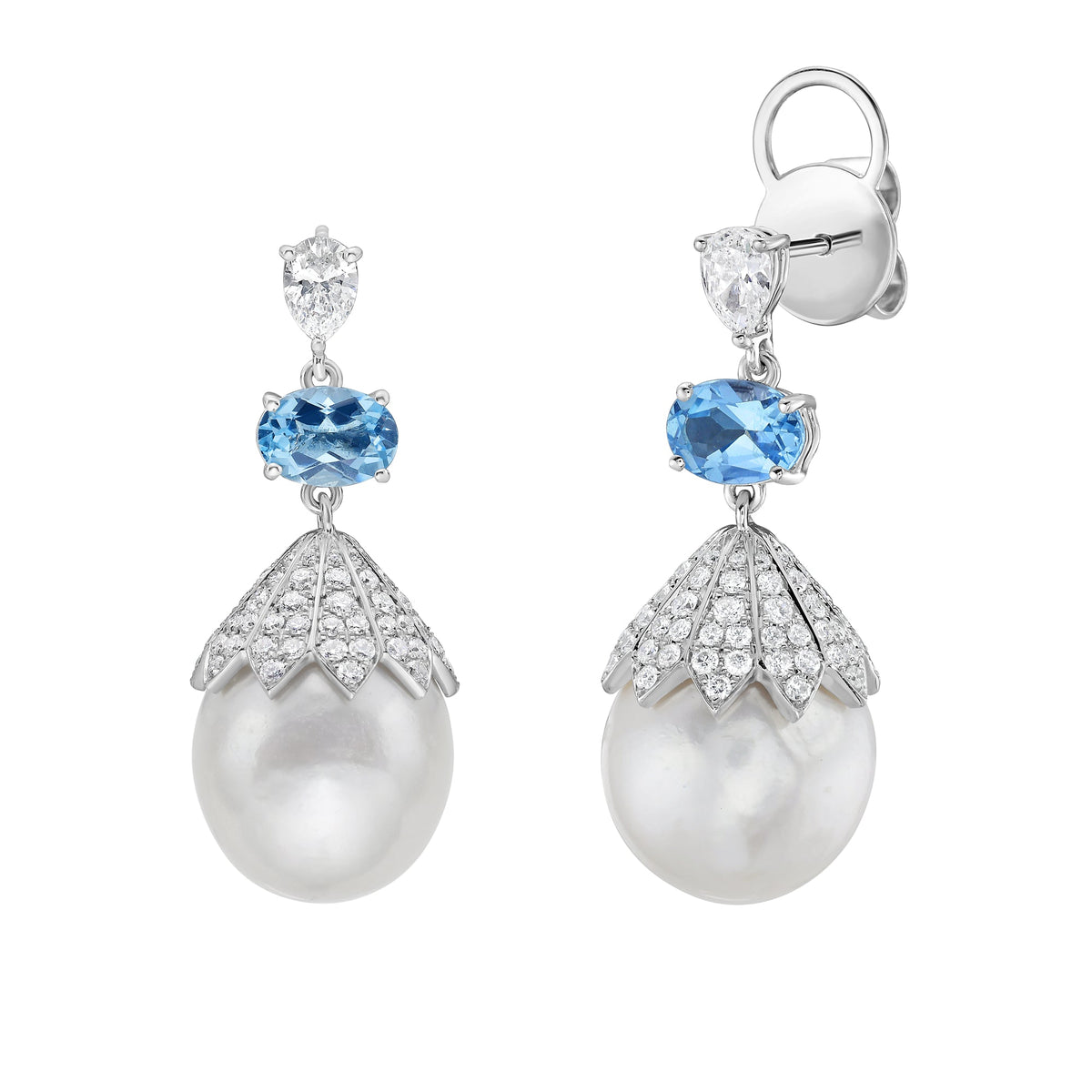 Anastasia Pearl and Aquamarine Earrings - Jewelry - RUCHI New York