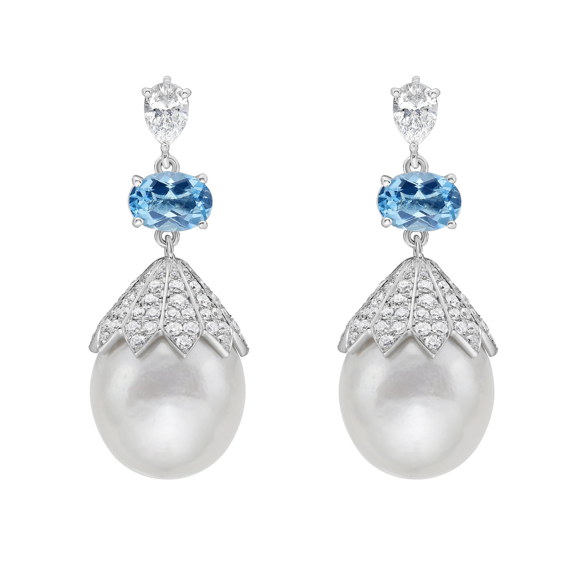Anastasia Pearl and Aquamarine Earrings - Jewelry - RUCHI New York