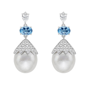 Anastasia Pearl and Aquamarine Earrings - Jewelry - RUCHI New York