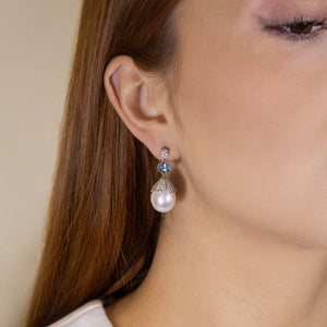 Anastasia Pearl and Aquamarine Earrings - Jewelry - RUCHI New York