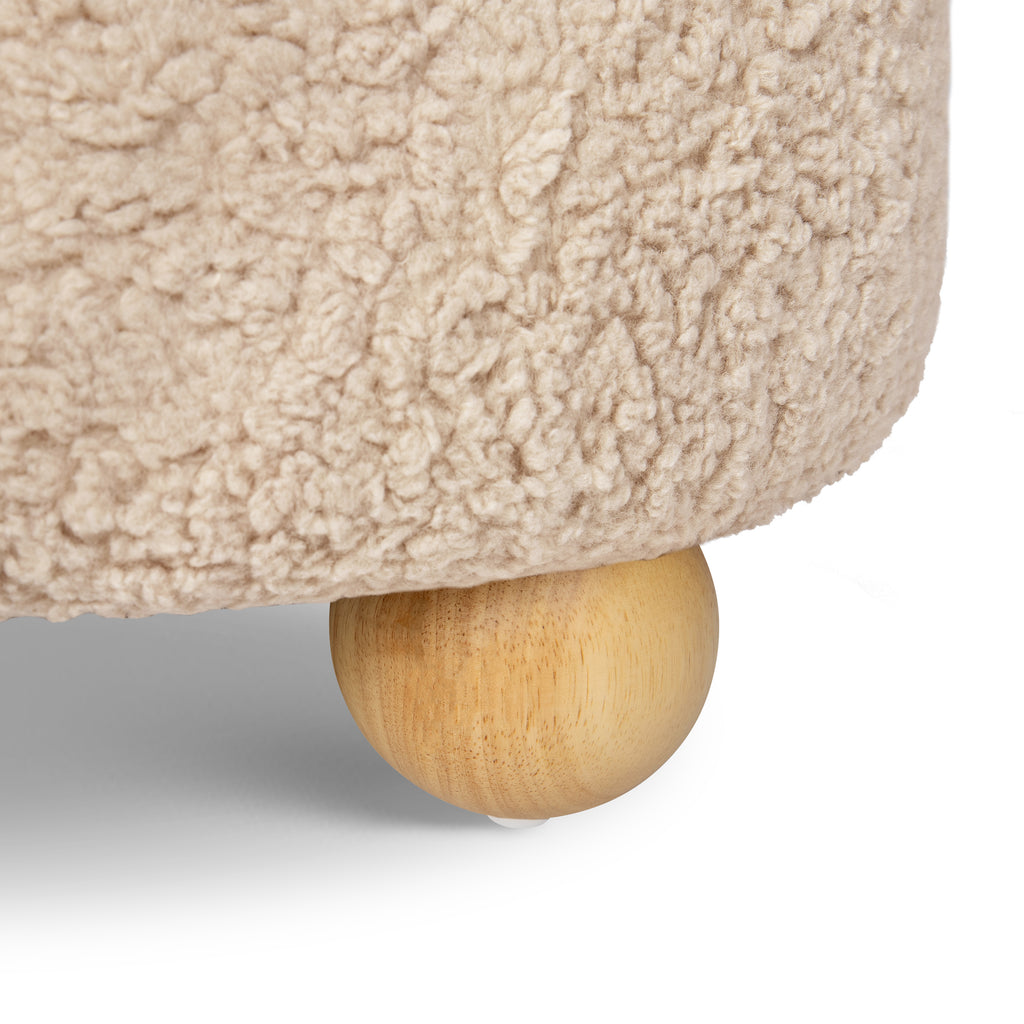 Tuffet Storage Ottoman in Chai Shearling with Honey Ball Feet