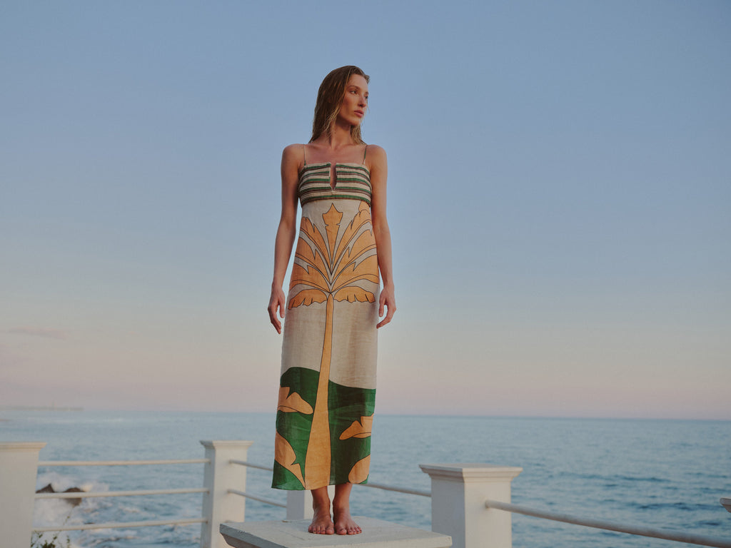 Antigüa Linen Midi Dress | Peach Palms